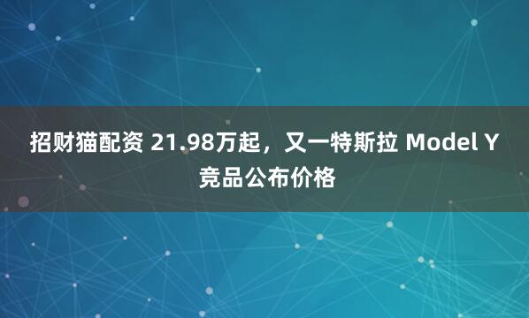 招财猫配资 21.98万起，又一特斯拉 Model Y 竞品公布价格